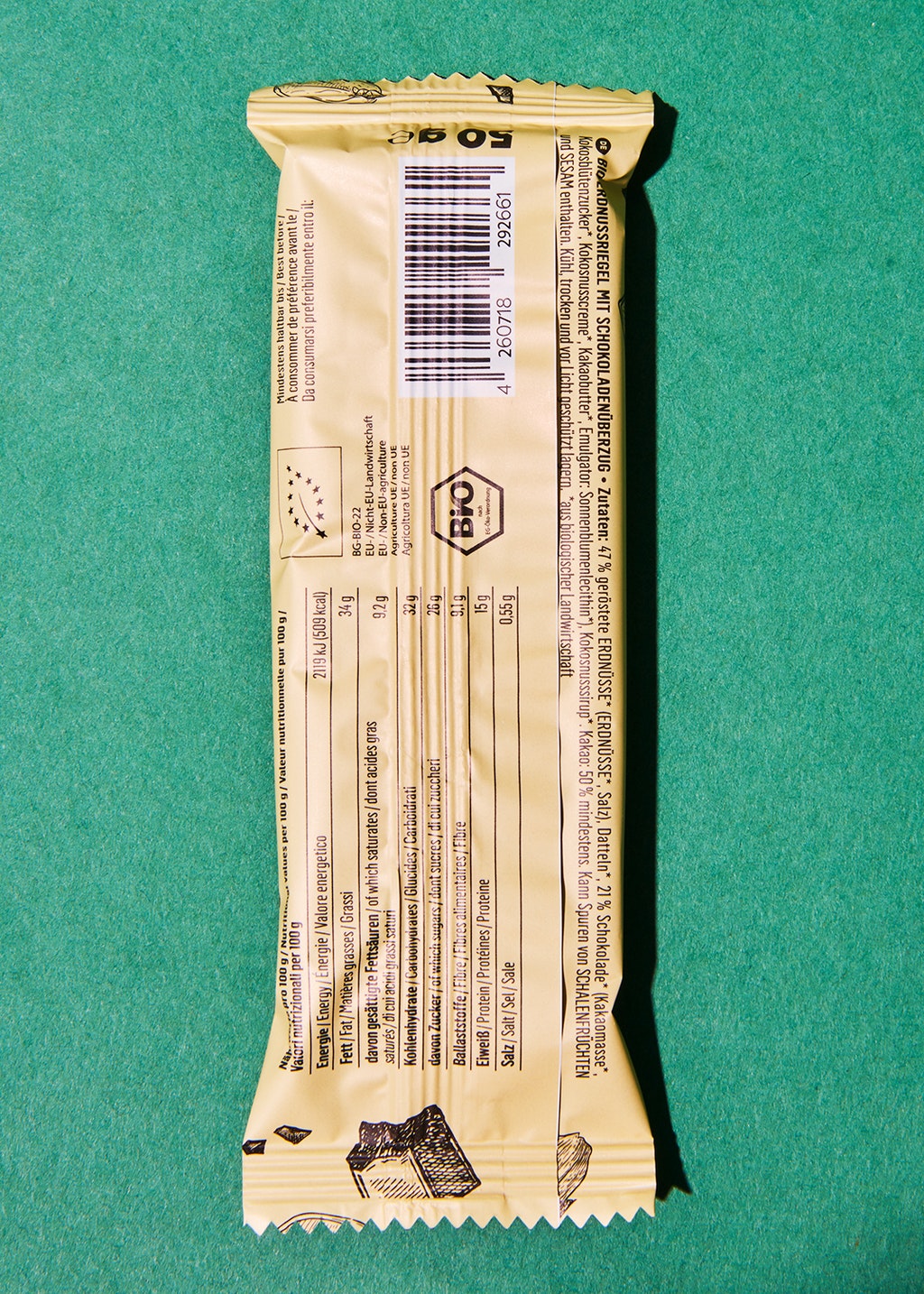 Organic peanut bar with chocolate 50 g